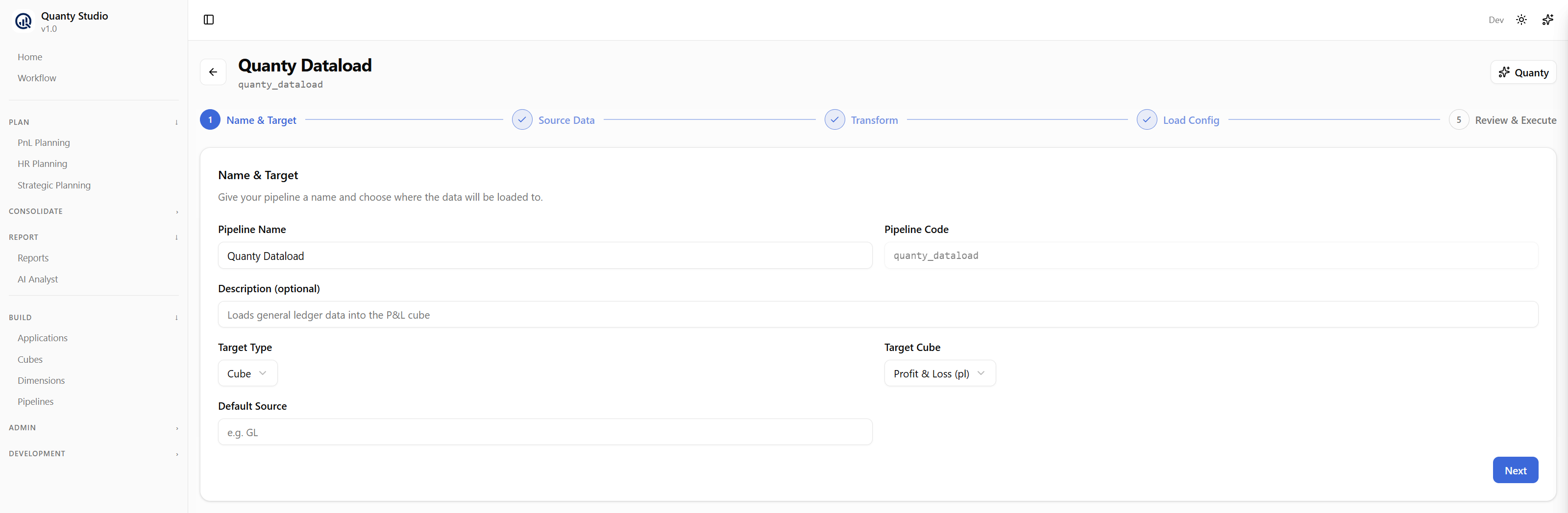 Quanty data load pipeline UI